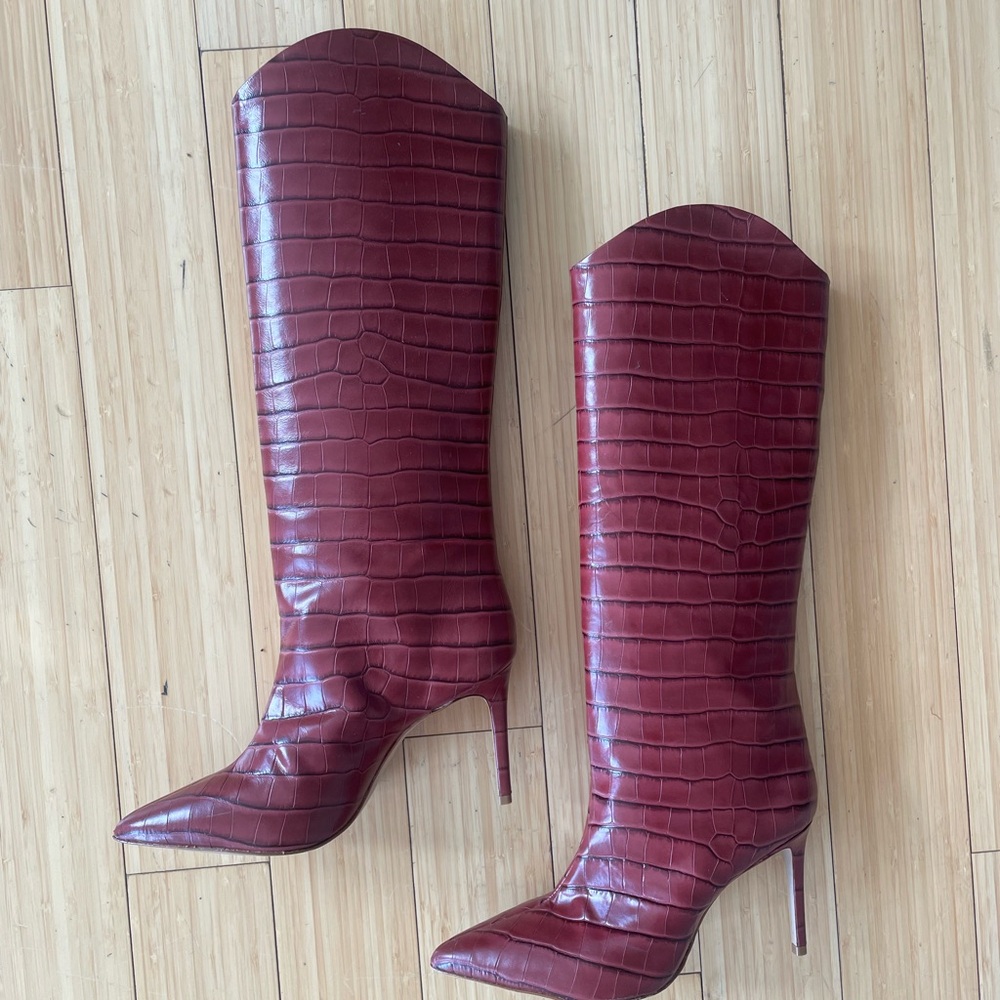 Women's Burgundy Croc-Embossed Knee-High Boots - Schutz